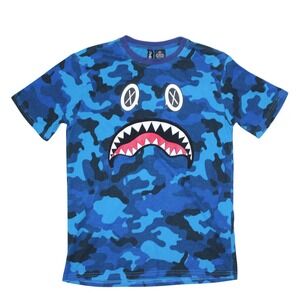 Civilized Blue Camo Shark Graphic T Shirt Mens Medium Streetwear